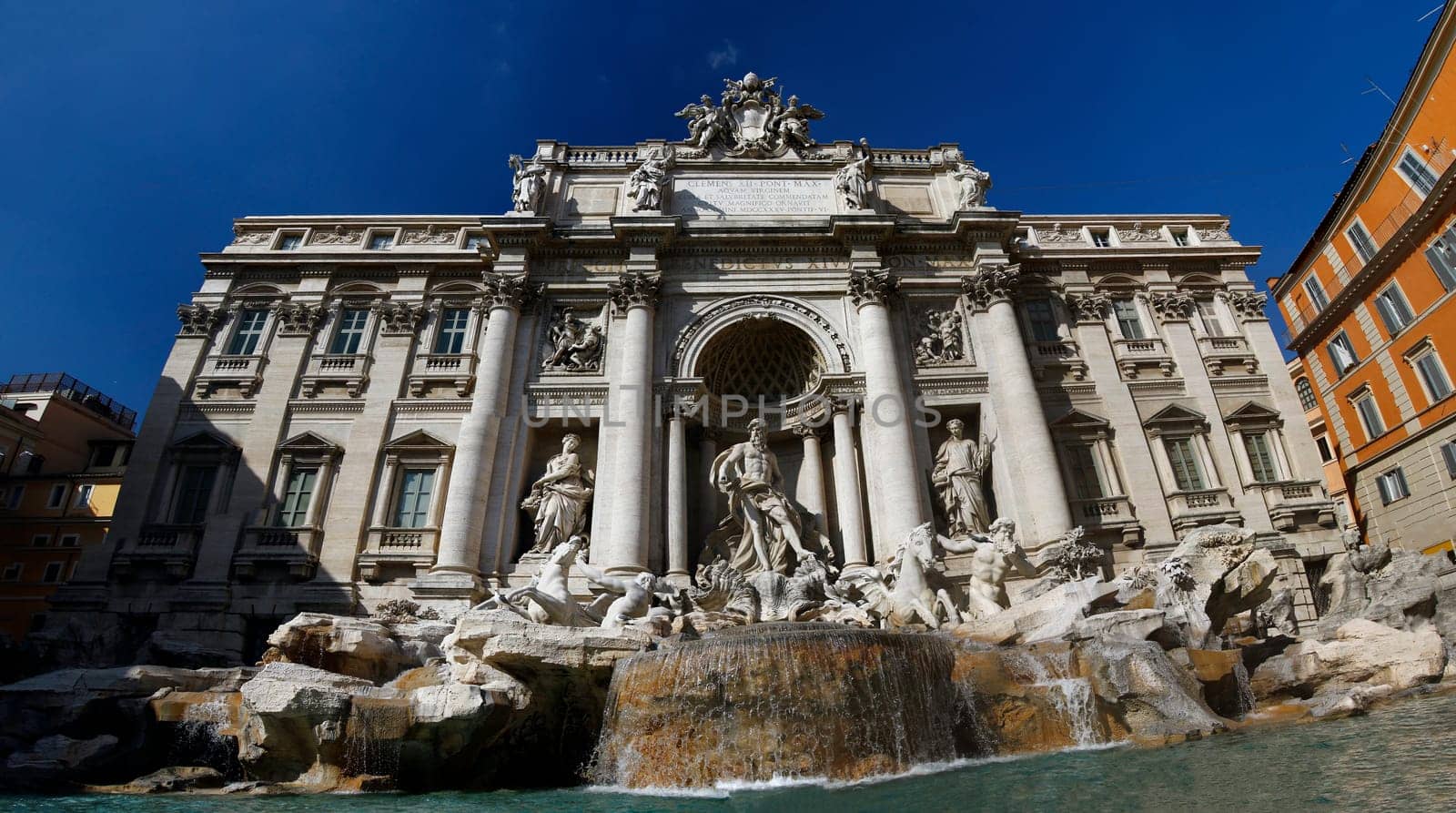 View of the most famous fountain of the world, Fontana di Trevi, Rome, Italy.