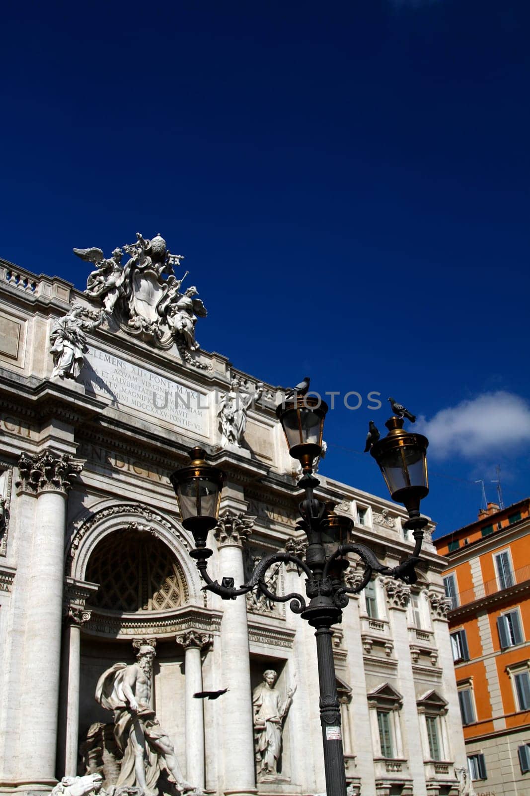 View of the most famous fountain of the world, Fontana di Trevi, Rome, Italy.