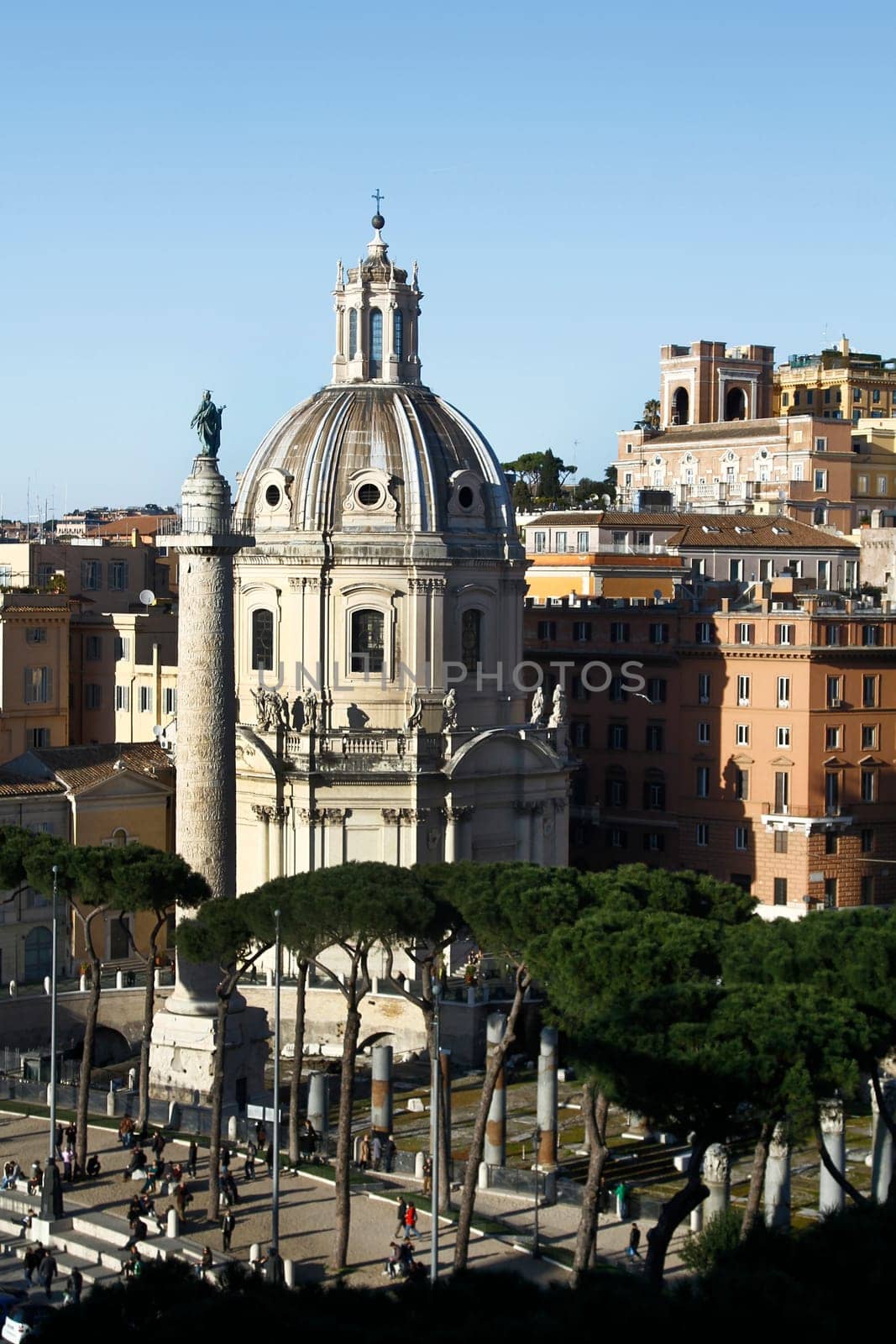 Partial view of the Church Santa Maria di Loreto located near the Trajan's Market area in Rome, Italy