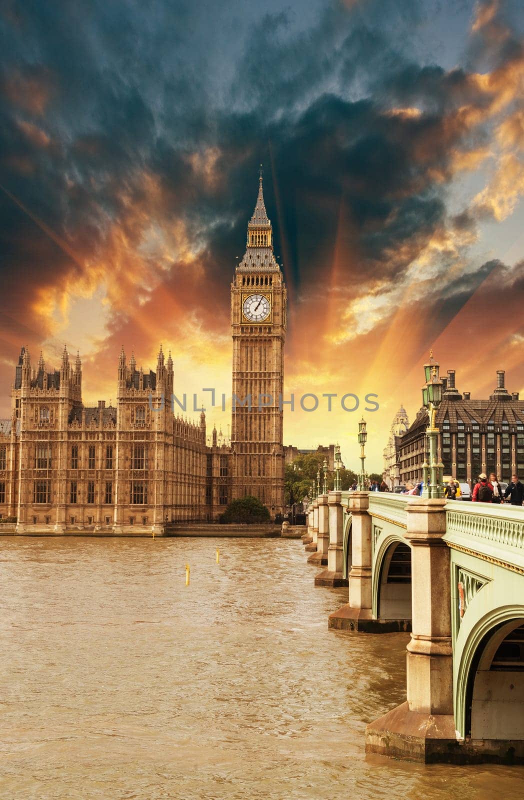 Houses of Parliament, Westminster Palace - London beautiful sunset colors.