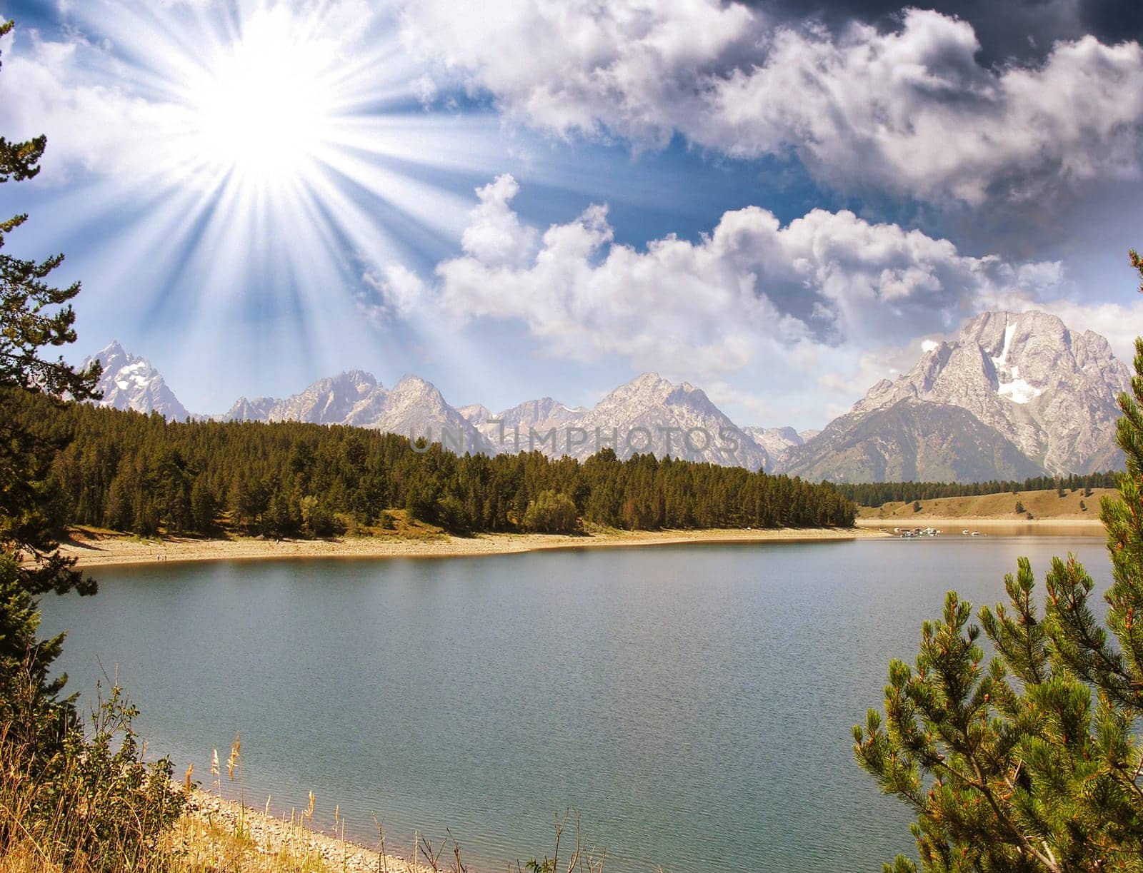 Wonderful landscape of Grand Teton Lake and Mountains - Wyoming.
