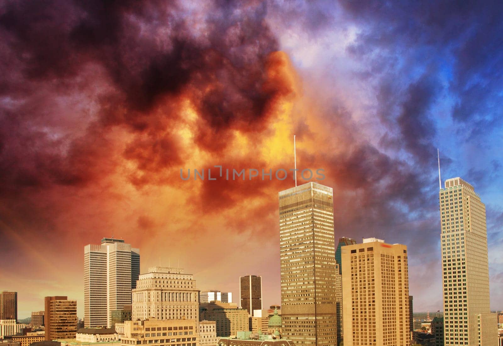 Montreal skyline with beautiful sky colors - Canada.