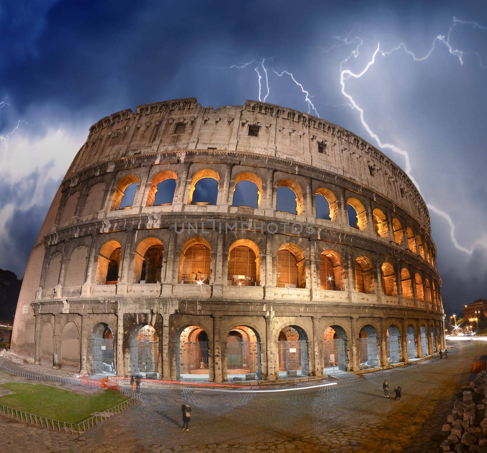 Beautiful dramatic sky over Colosseum in Rome.