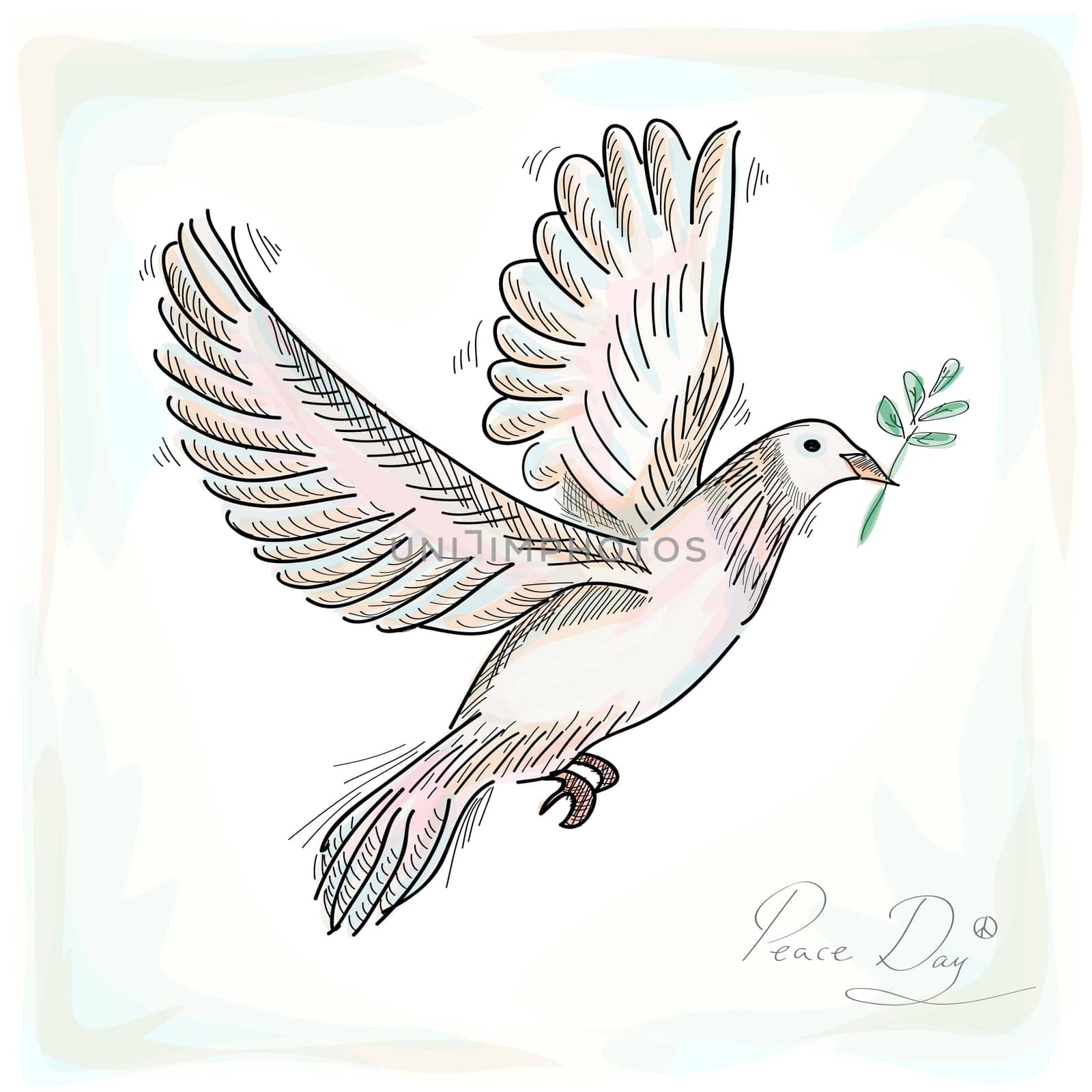 Hand drawn peace symbol dove bird with texture background. EPS10 Vector file organized in layers for easy editing.