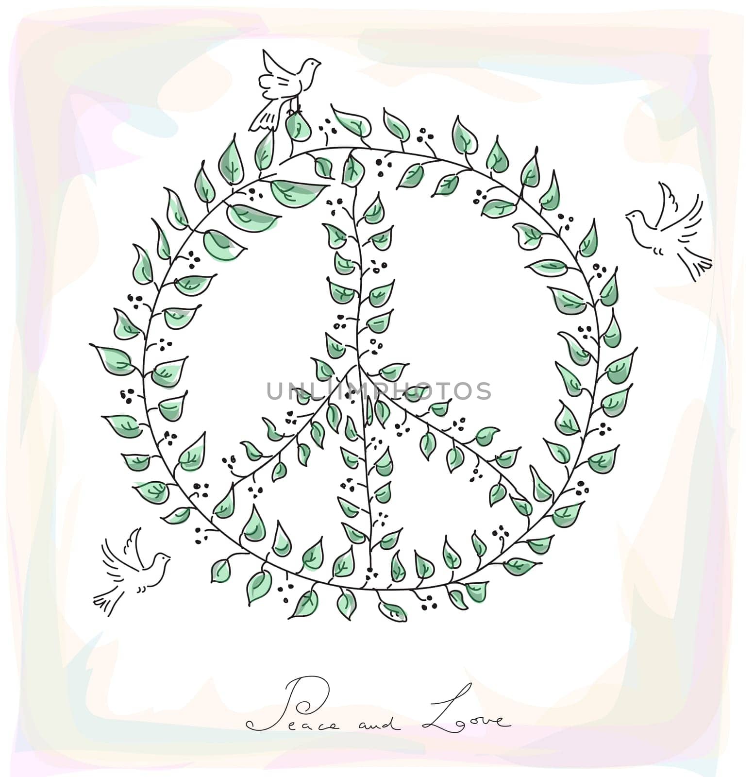 Sketch style peace and love composition