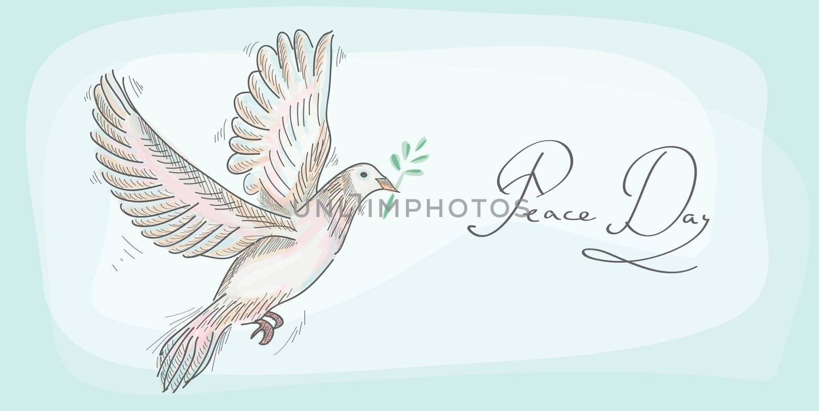 Hand drawn peace day symbol dove over texture background. EPS10 Vector file organized in layers for easy editing..