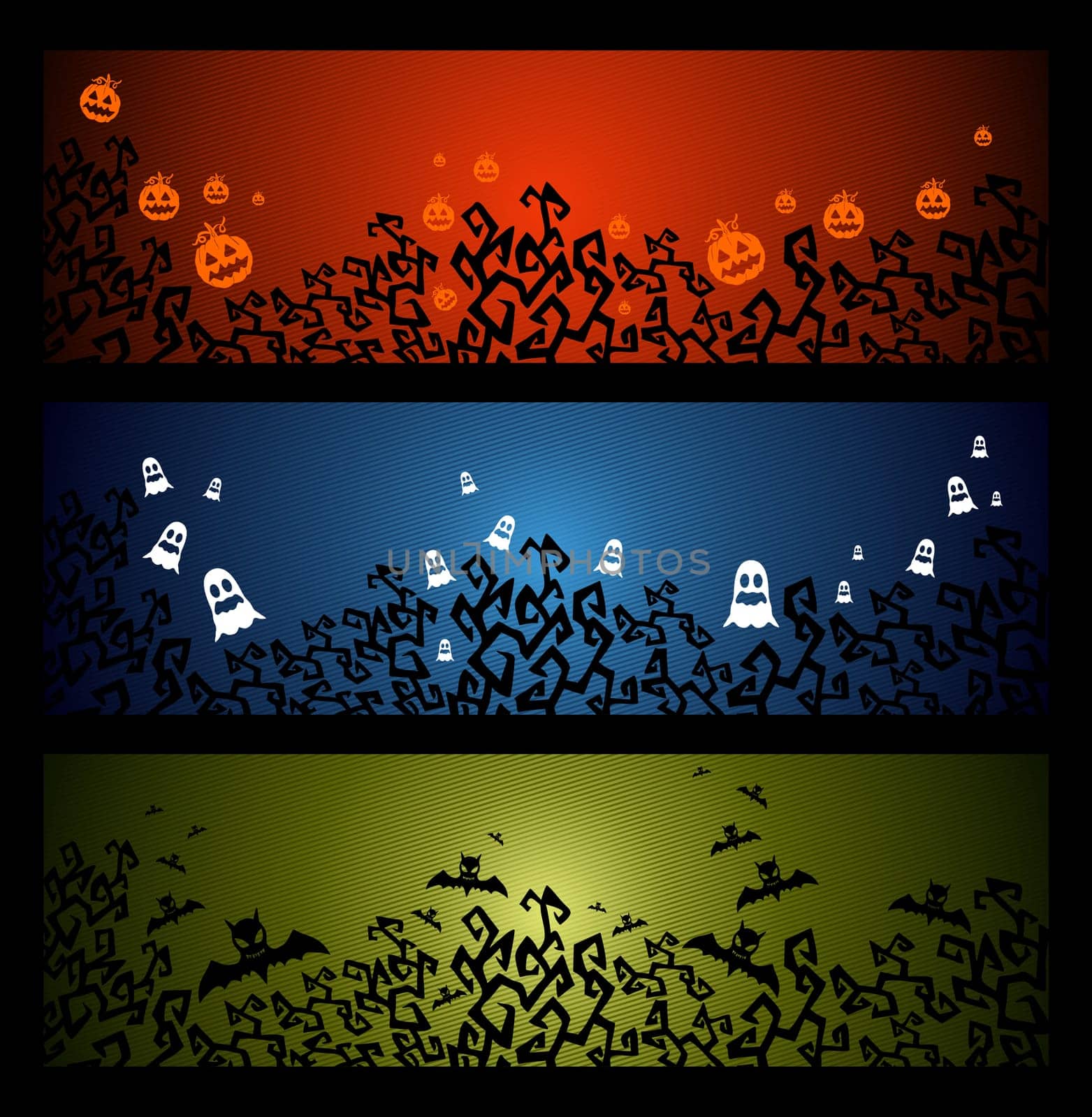 Halloween elements, pumpkin bats and ghosts web banners set. EPS10 Vector file organized in layers for easy editing..