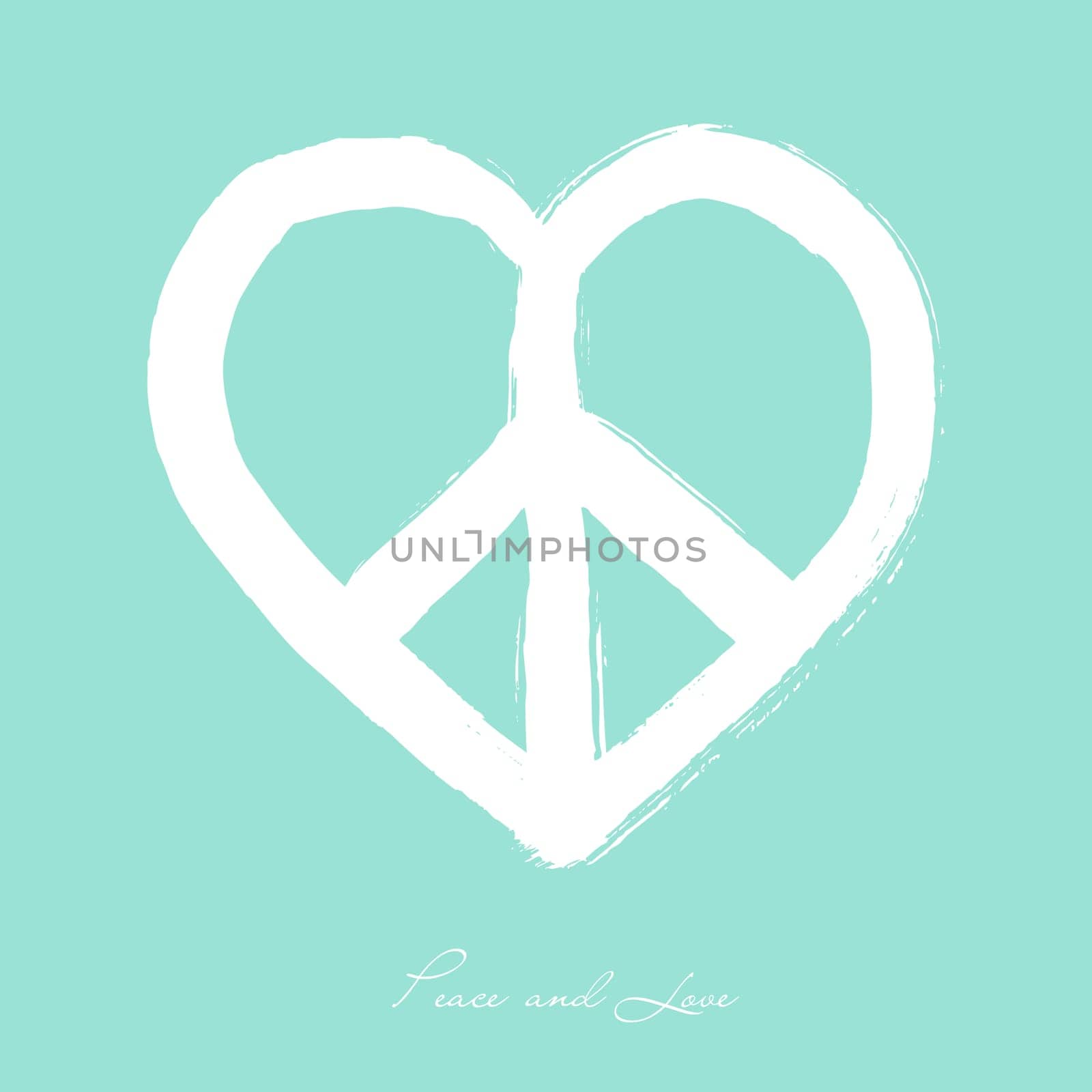 Isolated heart shape peace symbol brush style composition over blue background. EPS10 Vector file organized in layers for easy editing.
