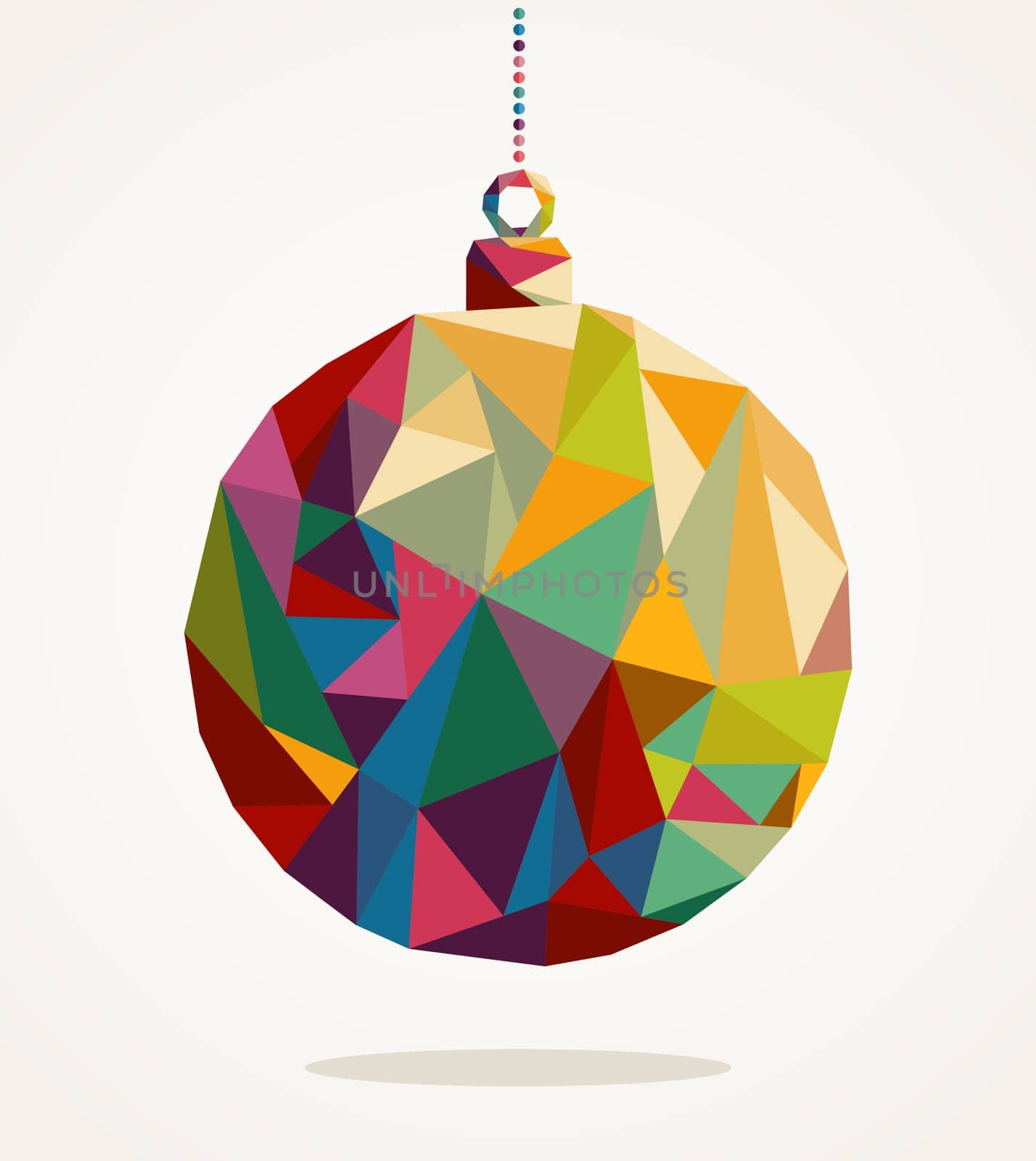 Merry Christmas trendy circle bauble made with colorful triangles composition. EPS10 vector file organized in layers for easy editing.