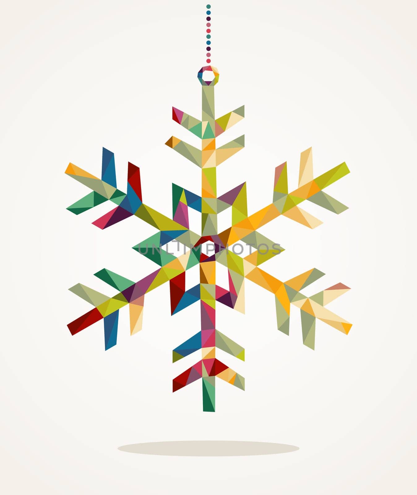 Merry Christmas trendy snowflake made with colorful triangles composition. EPS10 vector file organized in layers for easy editing.