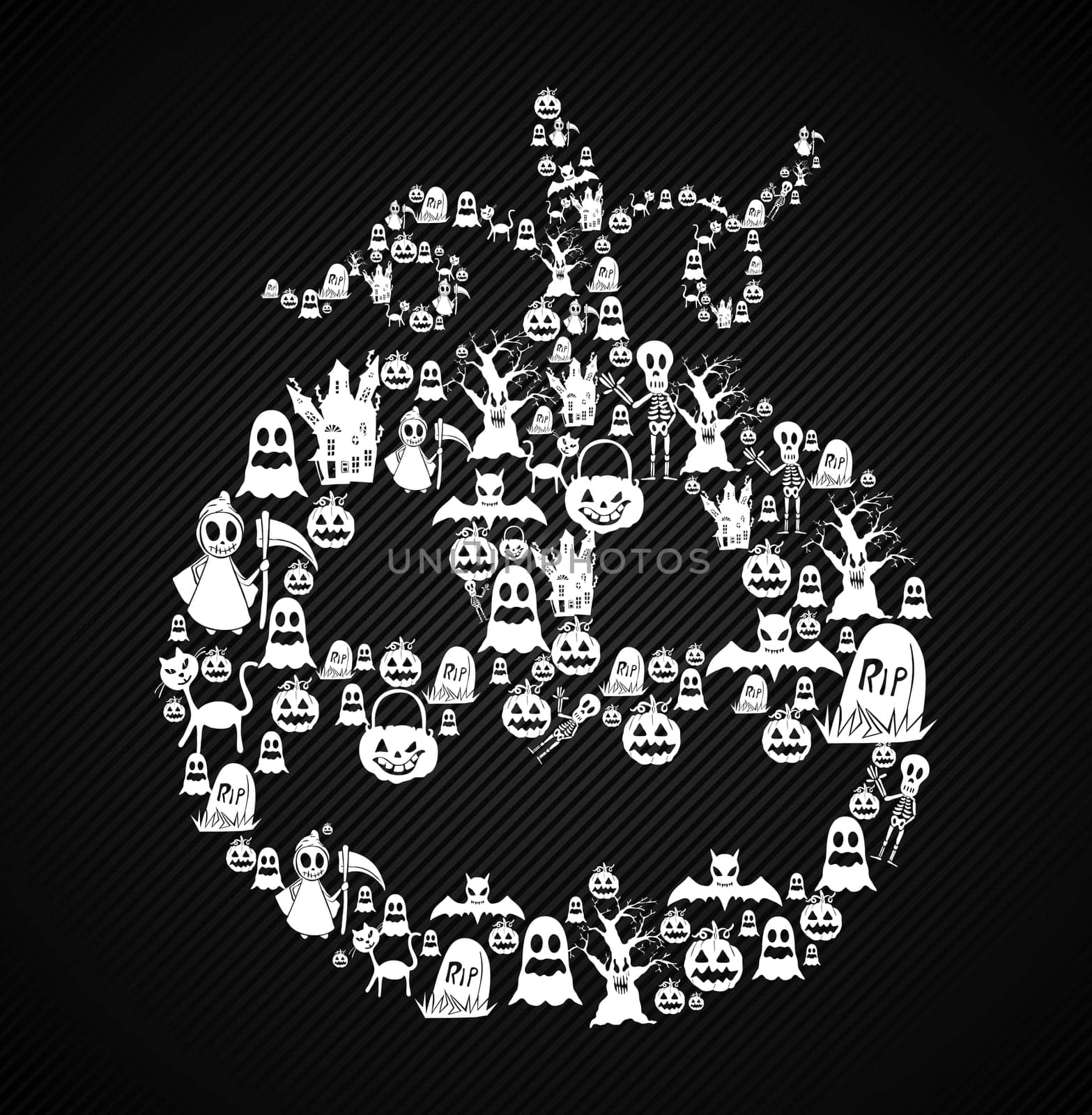 Halloween trick or treat pumpkin shape made with white elements background. EPS10 Vector file organized in layers for easy editing.