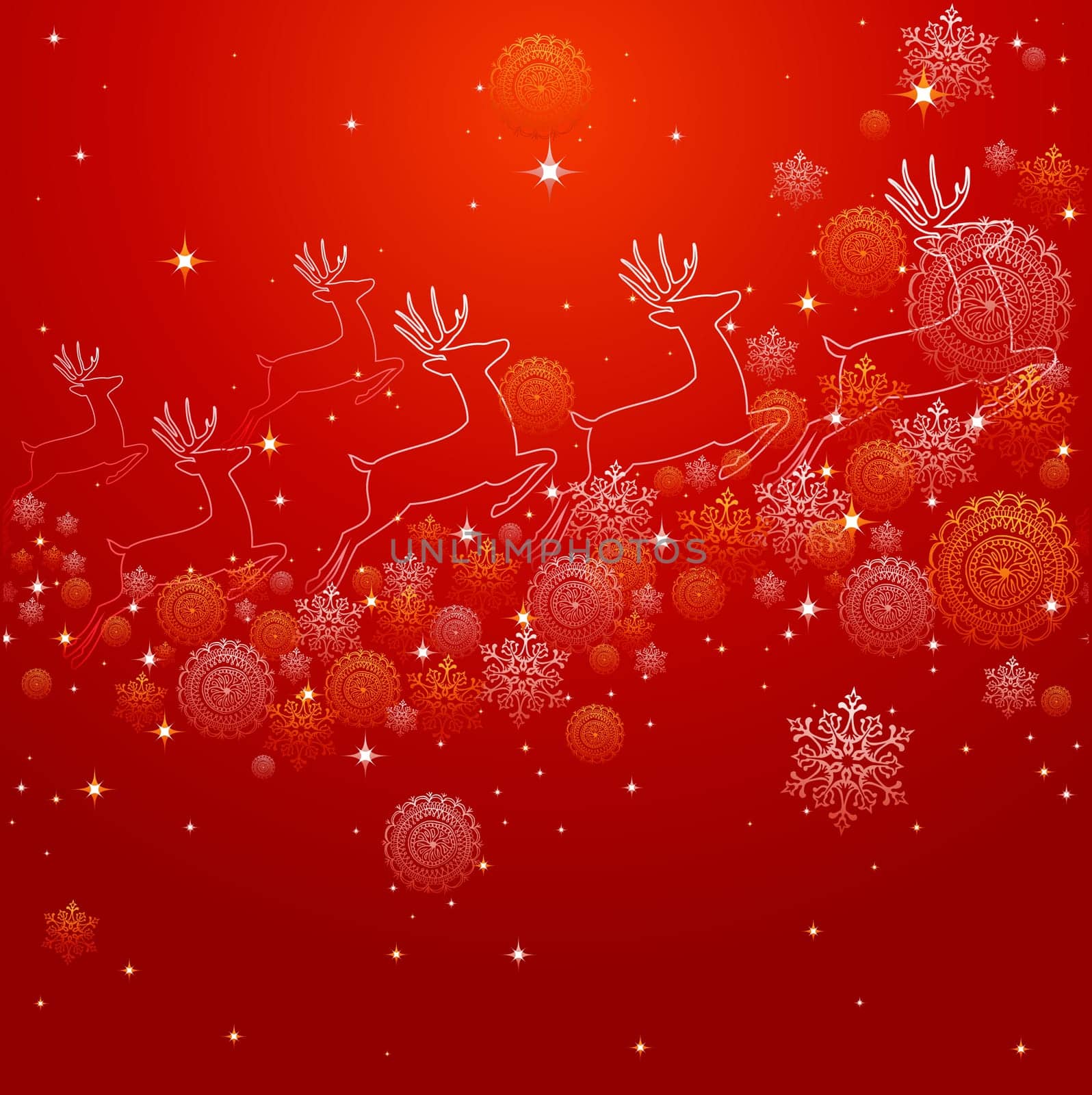 Merry Christmas red composition made with reindeer shapes, snowflakes and winter elements. EPS10 vector file organized in layers for easy editing.
