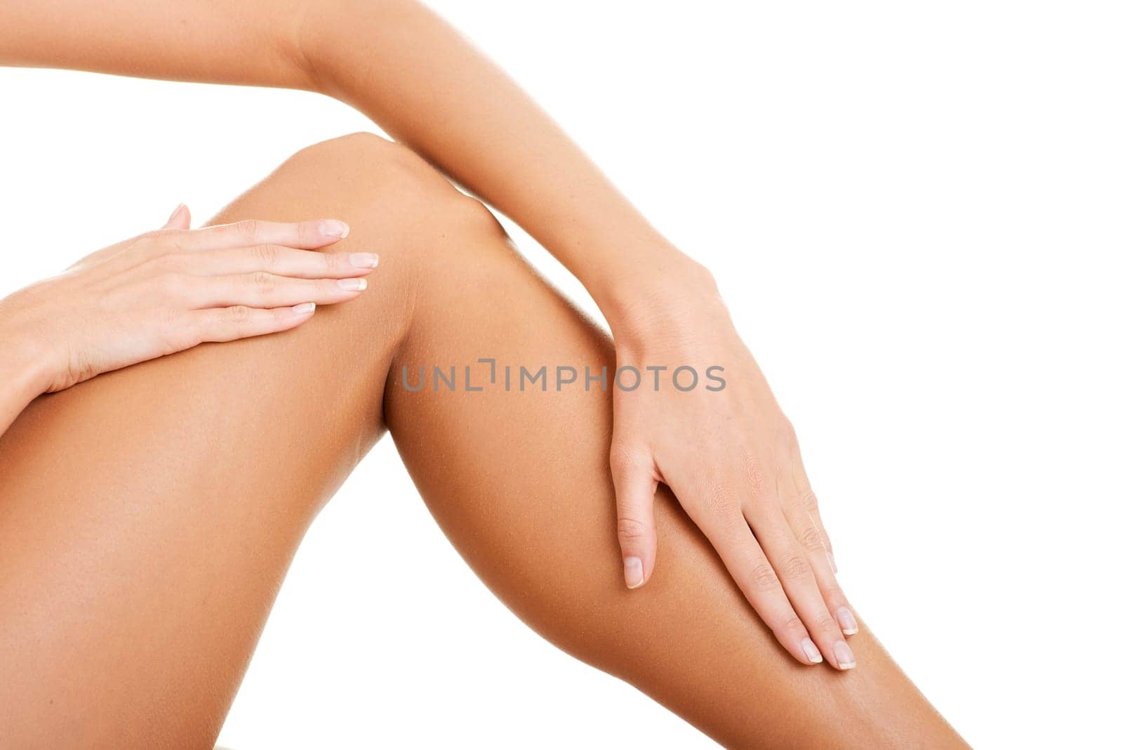 Beautiful fit long female legs, isolated on white