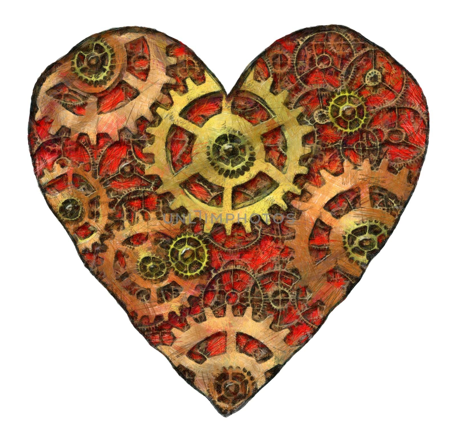 Abstract image of the mechanical heart - drawing - mixed media - digitally altered