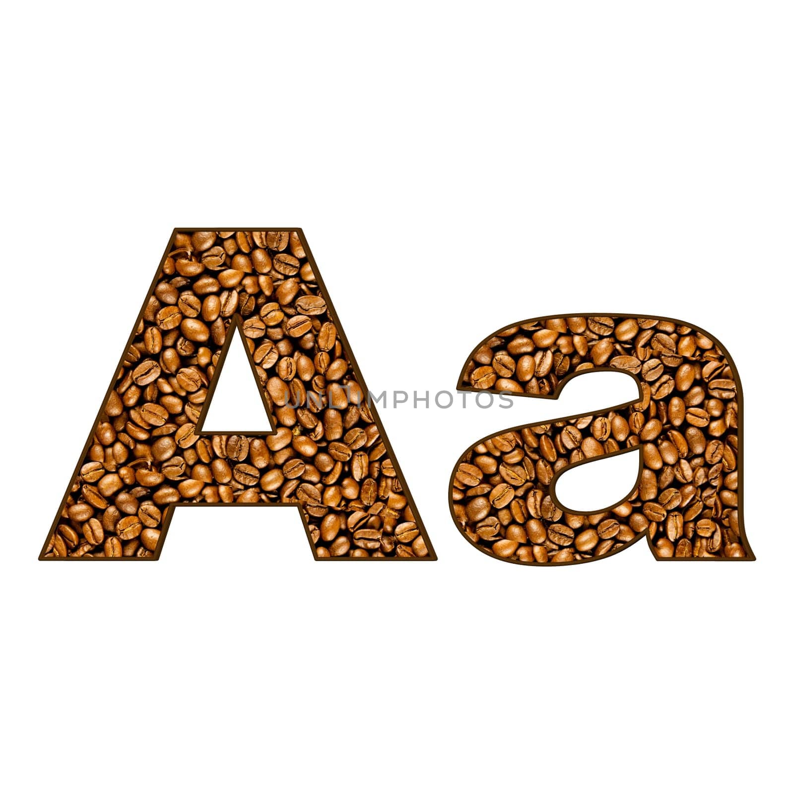 coffee letter on white.  One letter of  coffee alphabet. Letter A