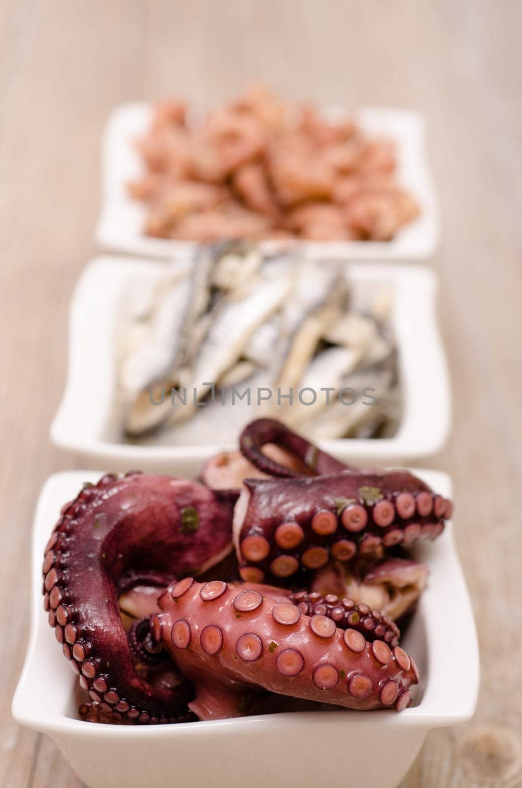Antipasti octopus in a bowl of porcelain