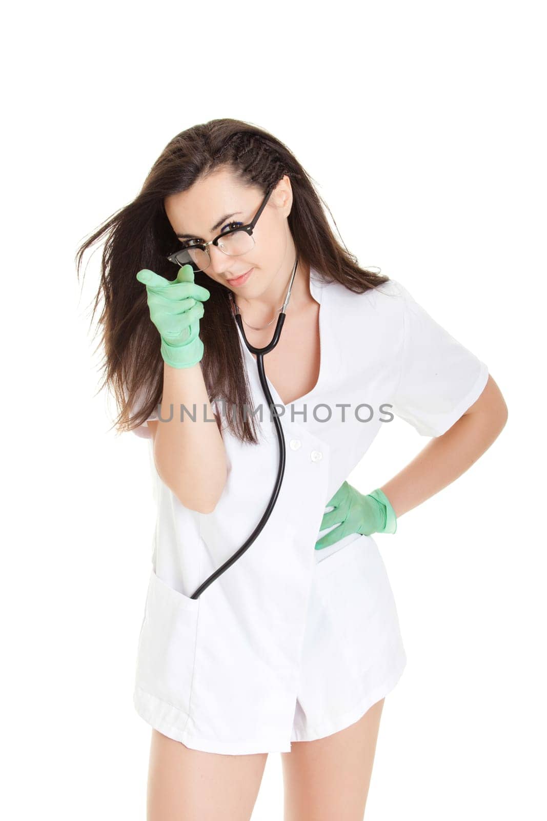 medical doctor woman with stethoscope. Portrait of a beautiful woman doctor Isolated over white background.