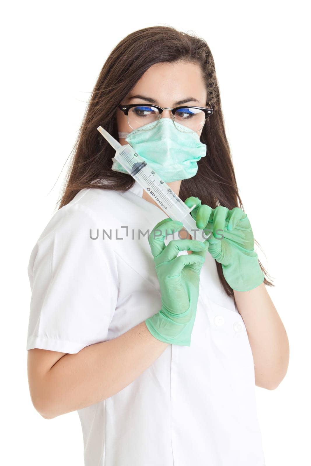 Doctor woman with medical syringe. young female doctor with syringe