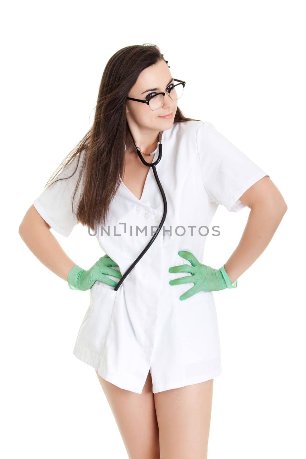 medical doctor woman with stethoscope. Portrait of a beautiful woman doctor Isolated over white background.
