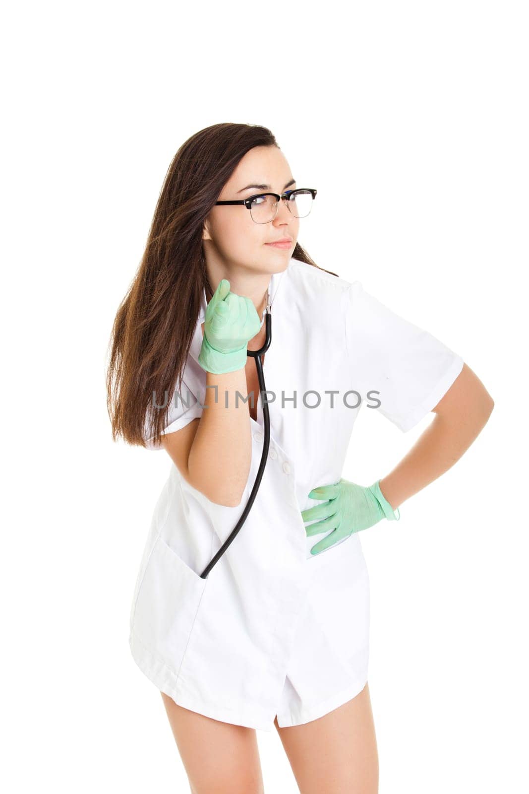 medical doctor woman with stethoscope. Portrait of a beautiful woman doctor Isolated over white background.