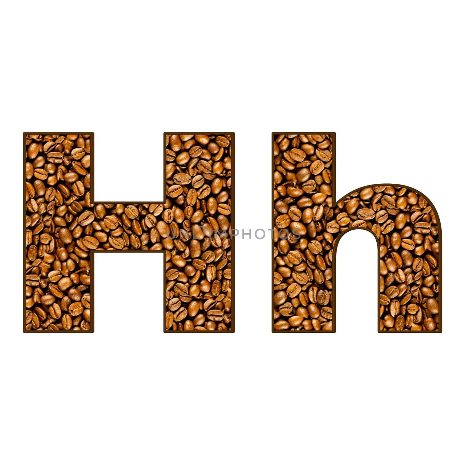 coffee letter on white.  One letter of  coffee alphabet. Letter H