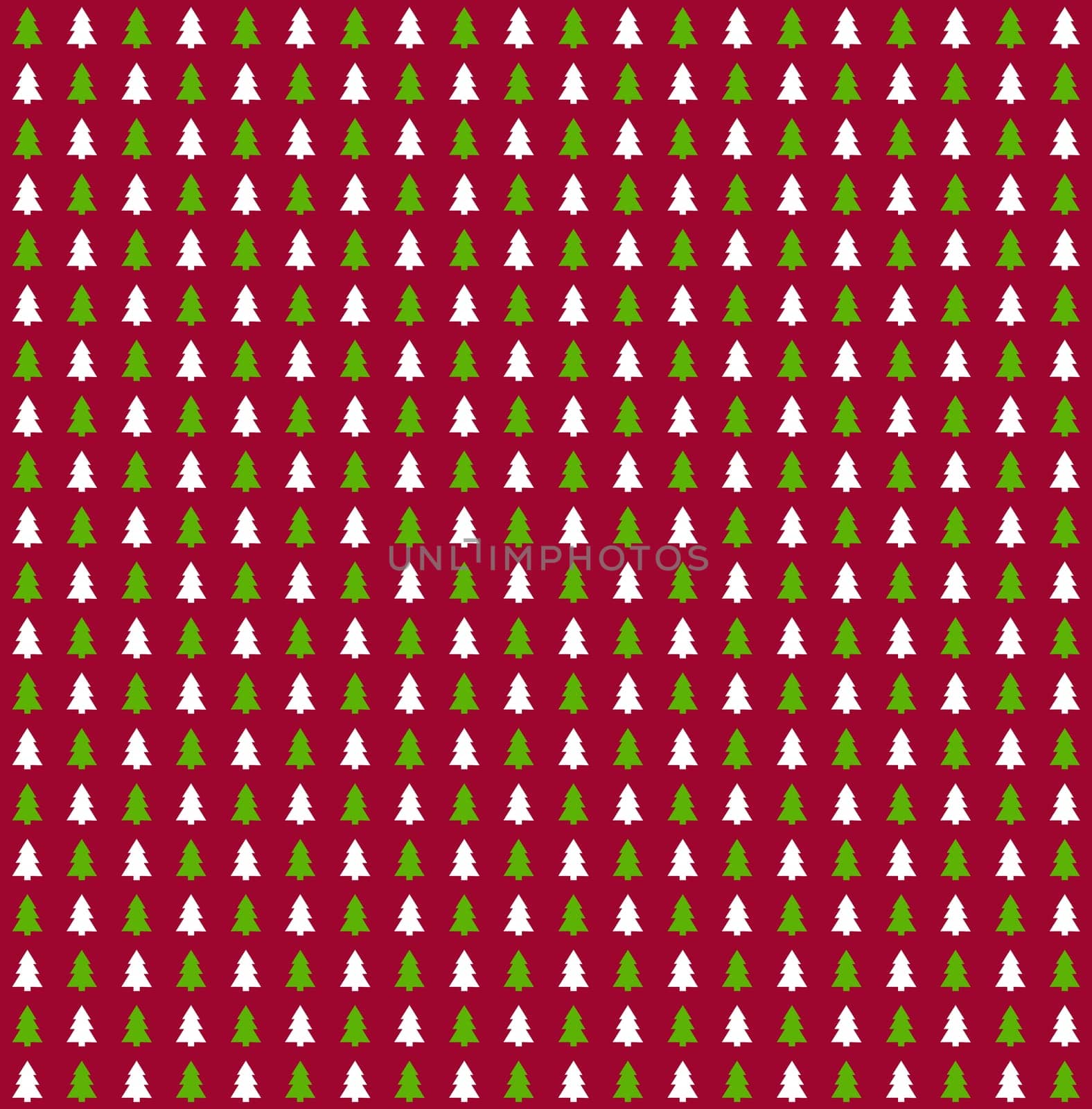 Red wrapping paper with green and white Christmas trees