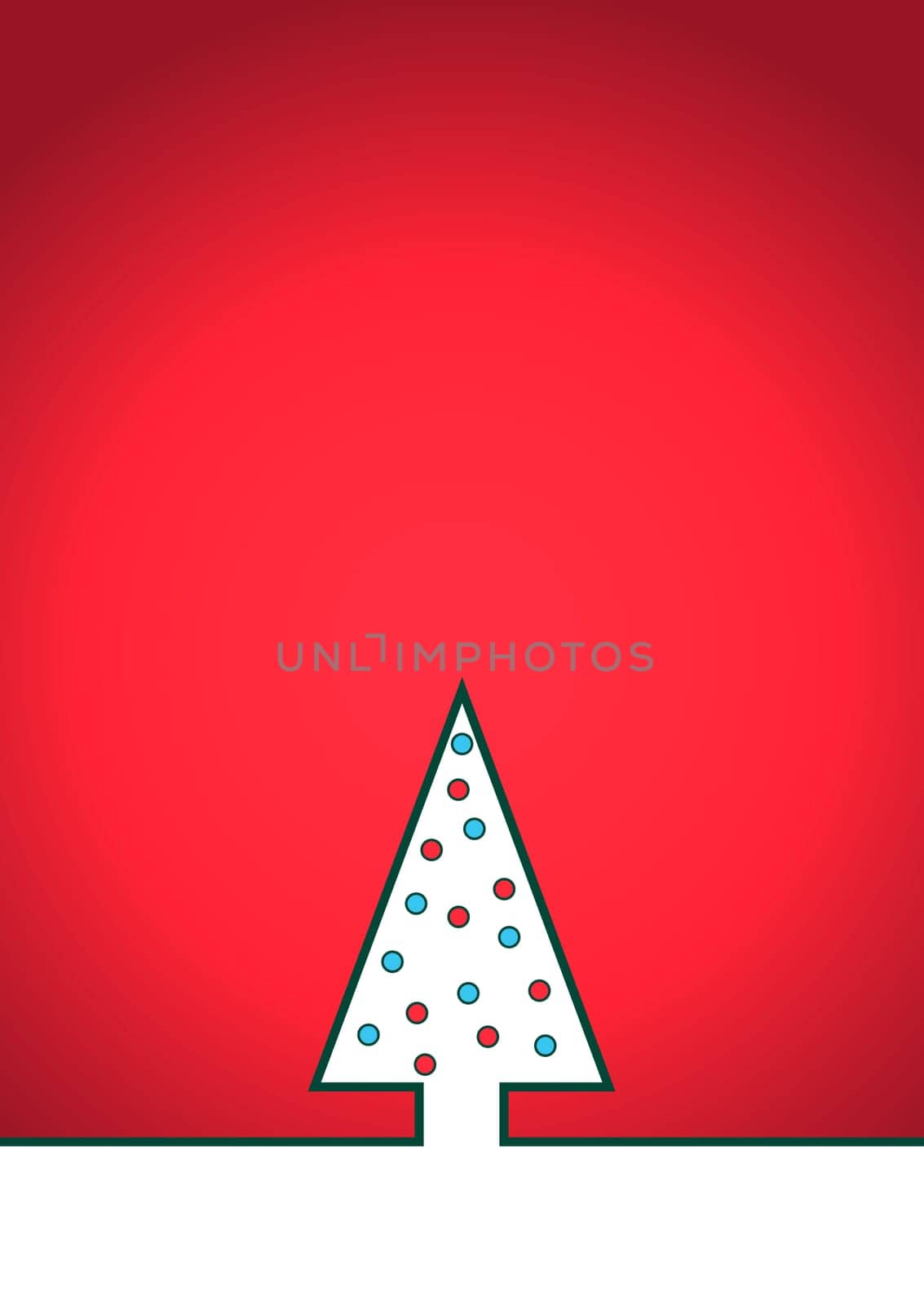 Red Christmas card with Christmas tree