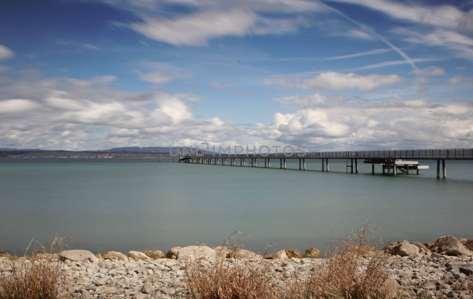 Lake Constance from the shore with a view of Switzerland