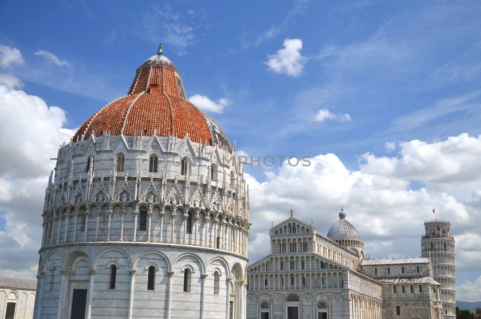 The Leaning Tower on Square of Miracles in Pisa, Tuscany in Italy