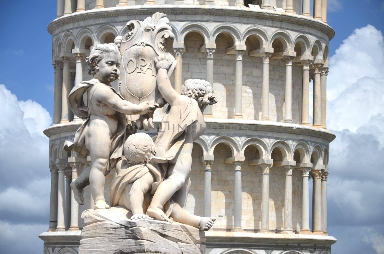The statue of angels on Square of Miracles in Pisa, Italy