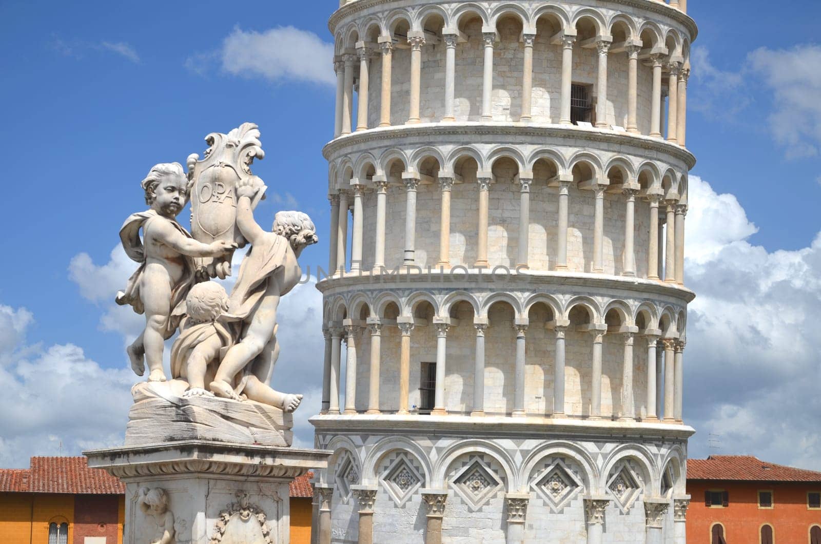 The statue of angels on Square of Miracles in Pisa, Italy