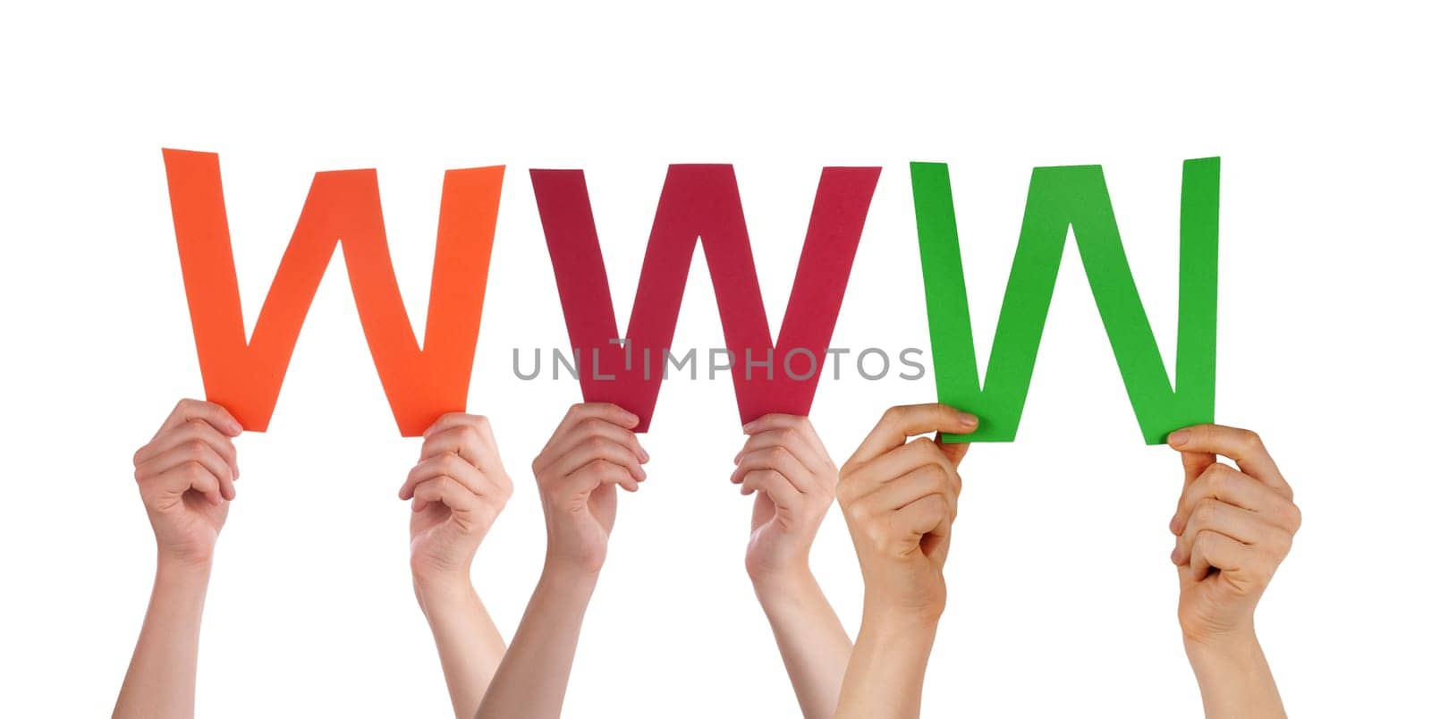 Many People Holding a Colorful WWW, Isolated