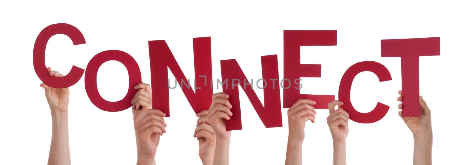 Many Hands Holding the Red Word Connect, Isolated
