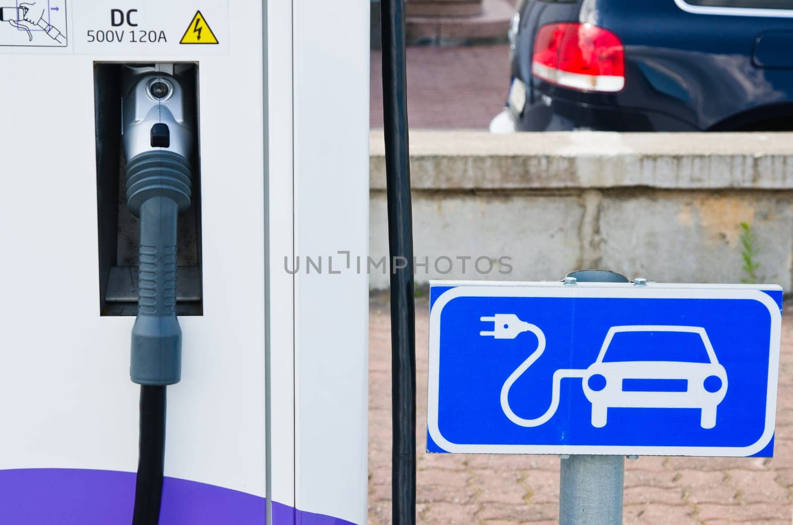 Charging station for electric cars, close-up