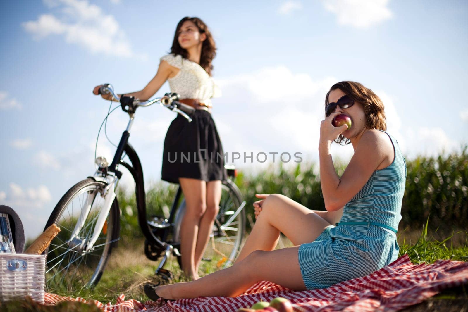 Young woman riding bike