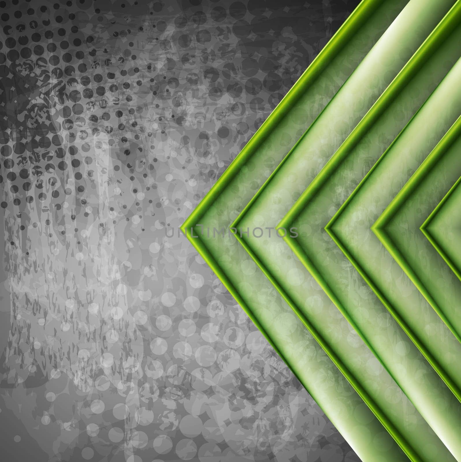 Abstract green arrows on the grey grunge background. Vector illustration eps 10