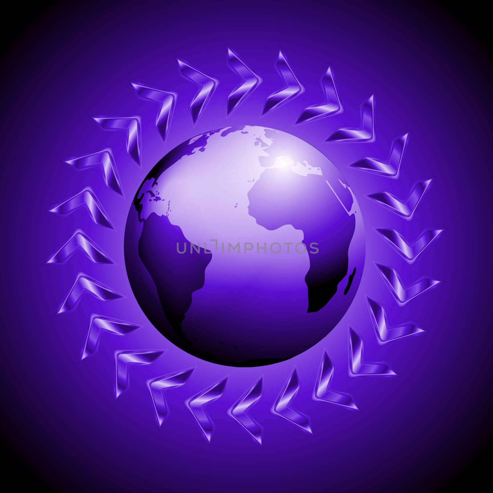 Dark background with globe and arrows. Vector design eps 10