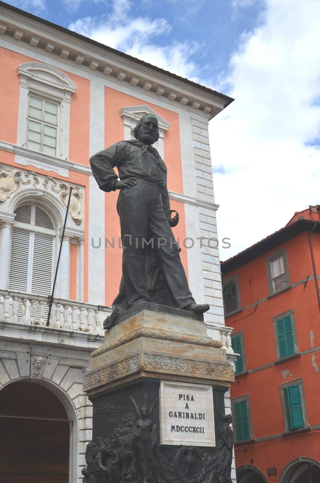 The statue and square of Giuseppe Garibaldi in Pisa, Italy