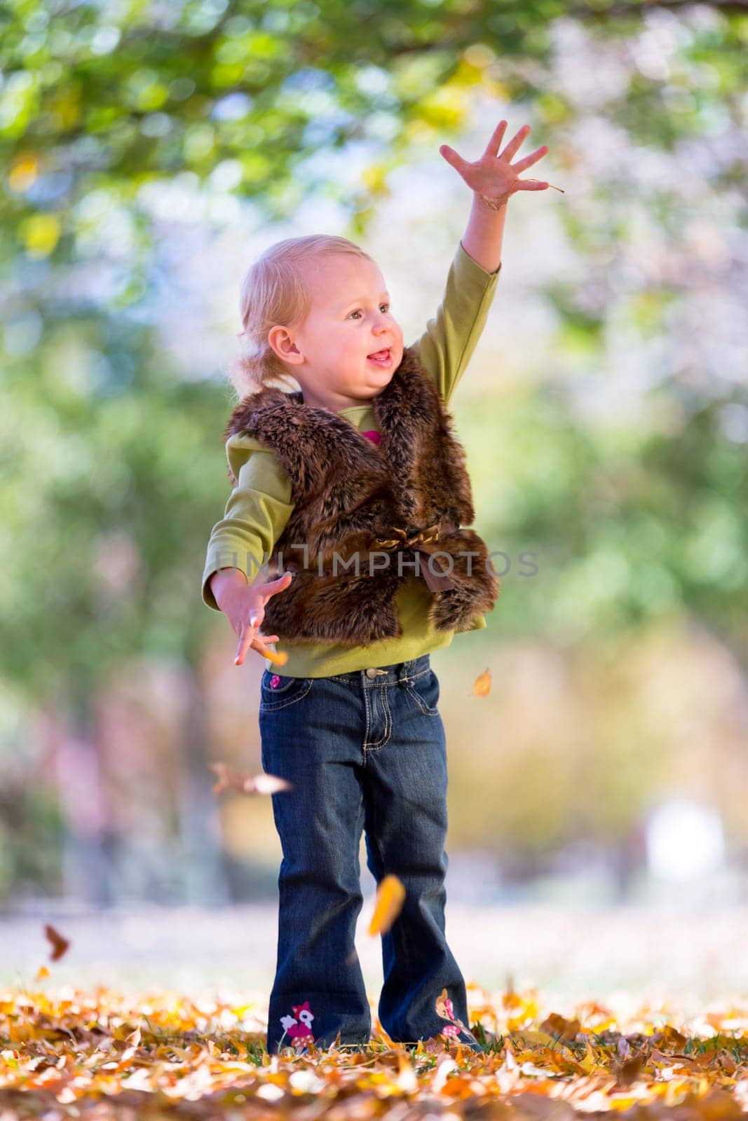 cute little girl with autumn leaves