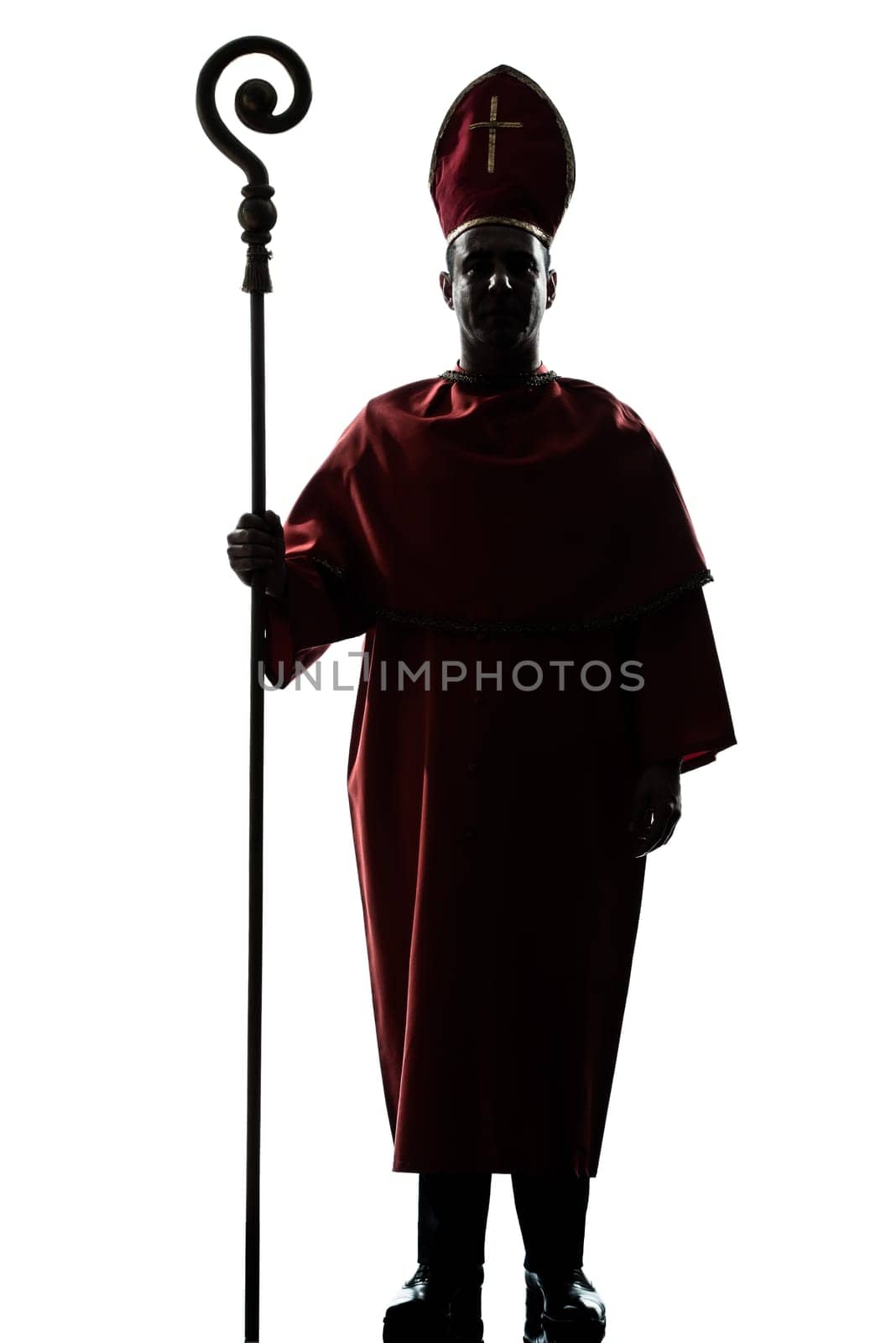 one man cardinal bishop silhouette in studio isolated on white background