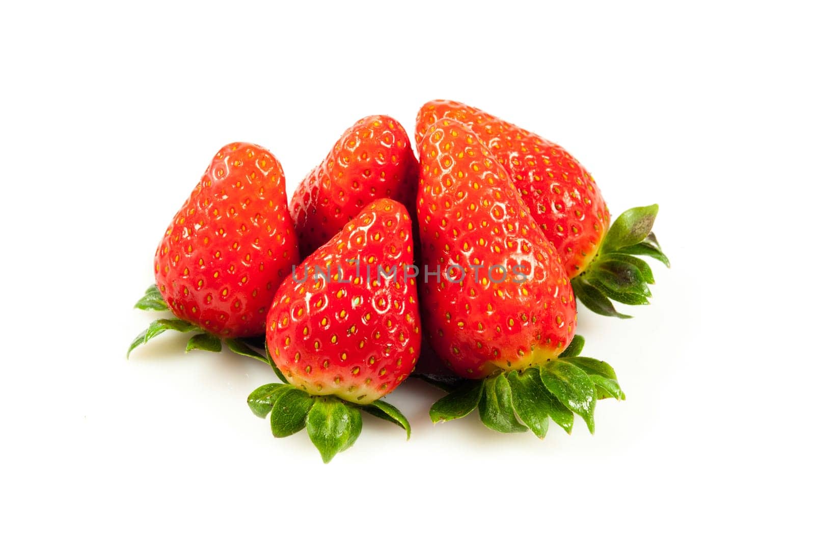 Strawberries with leaves. Isolated on a white background.