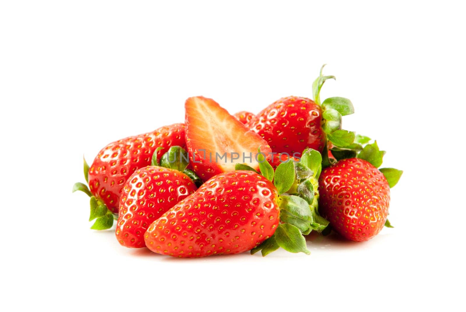 Strawberries with leaves. Isolated on a white background.