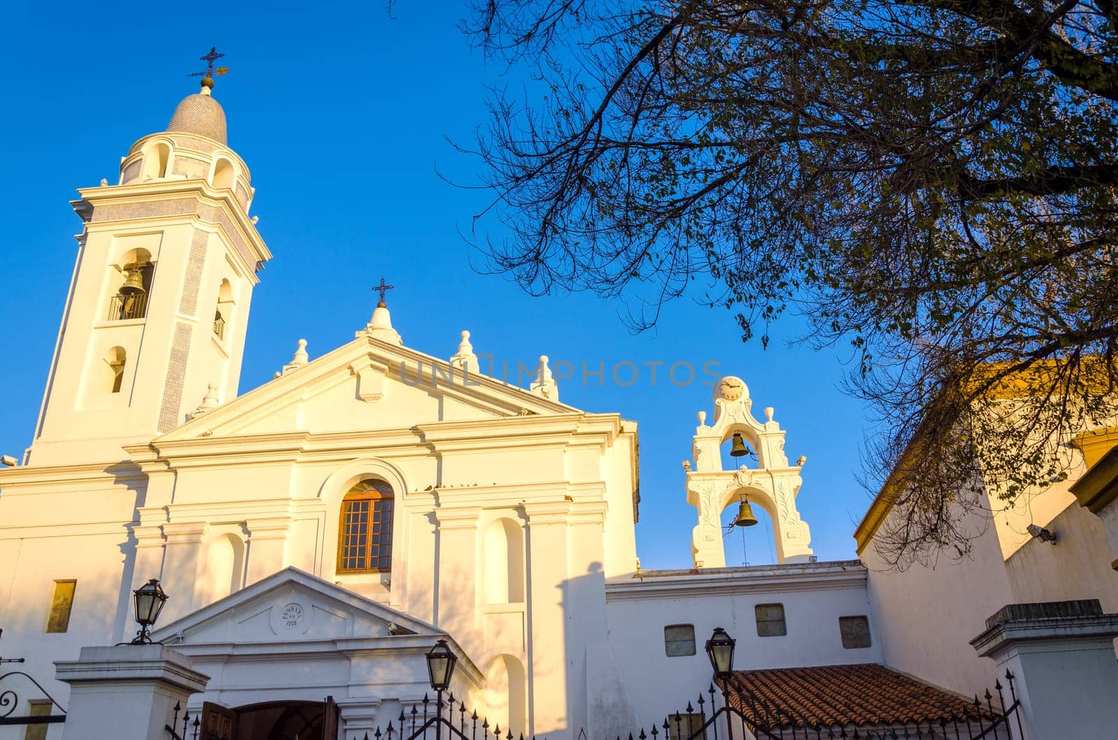 White church next to Recoleta Cemetery in Buenos Aires, Argentina