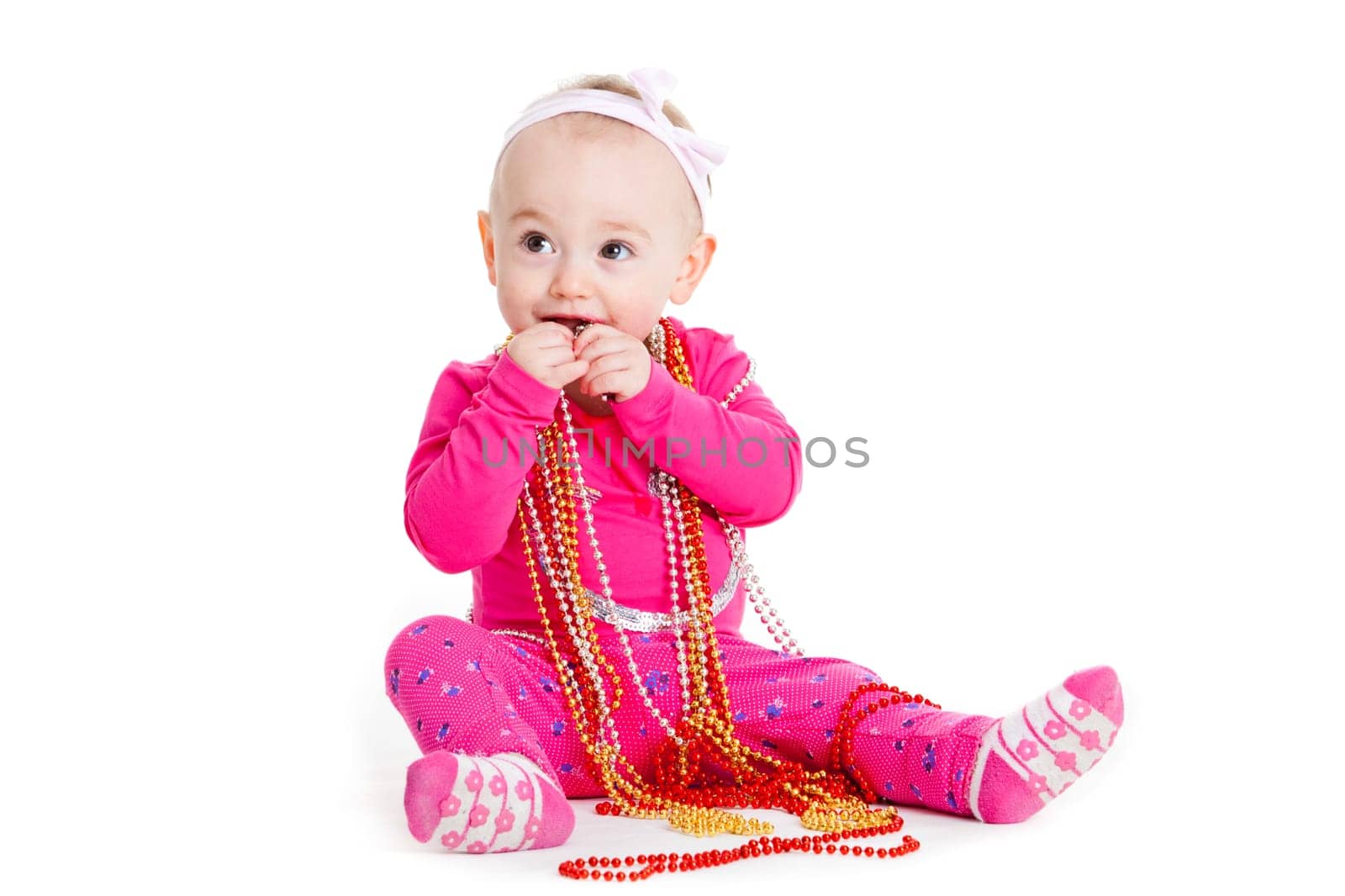 baby girl playing with  beads. beautiful baby girl. Happy Baby Girl