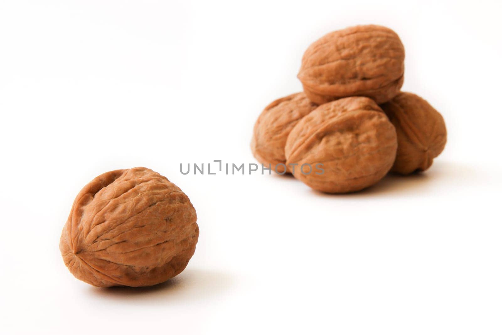 Walnuts on white background