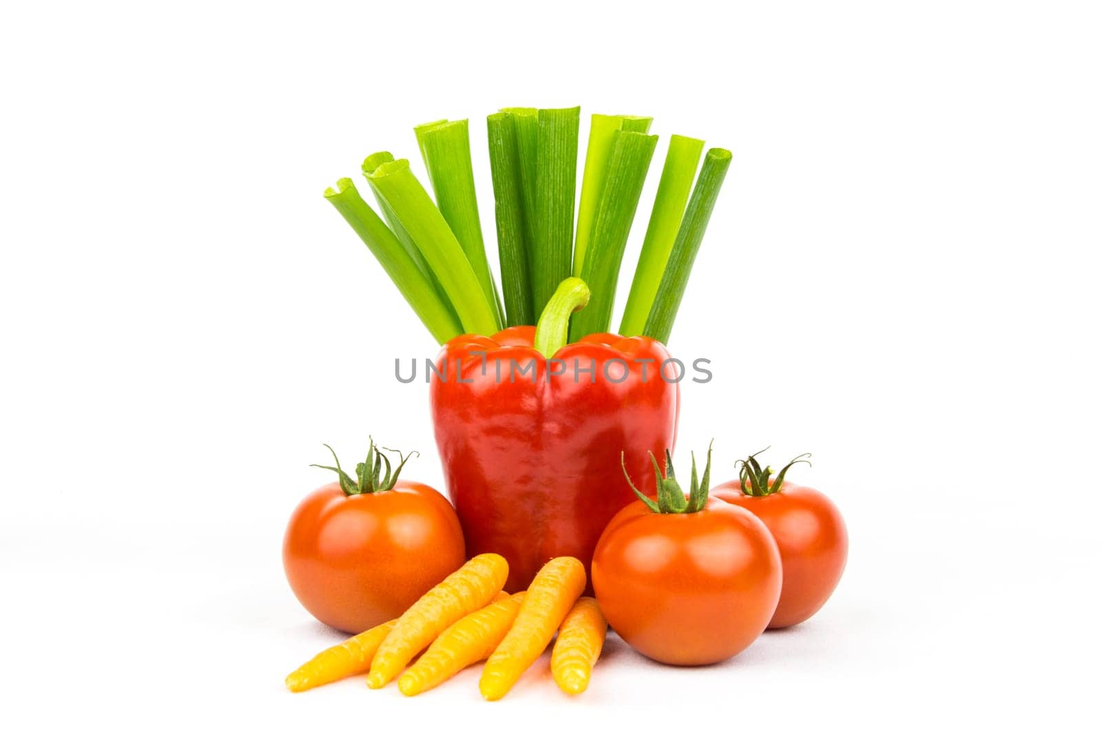 Various vegetables as still lifes against a white background