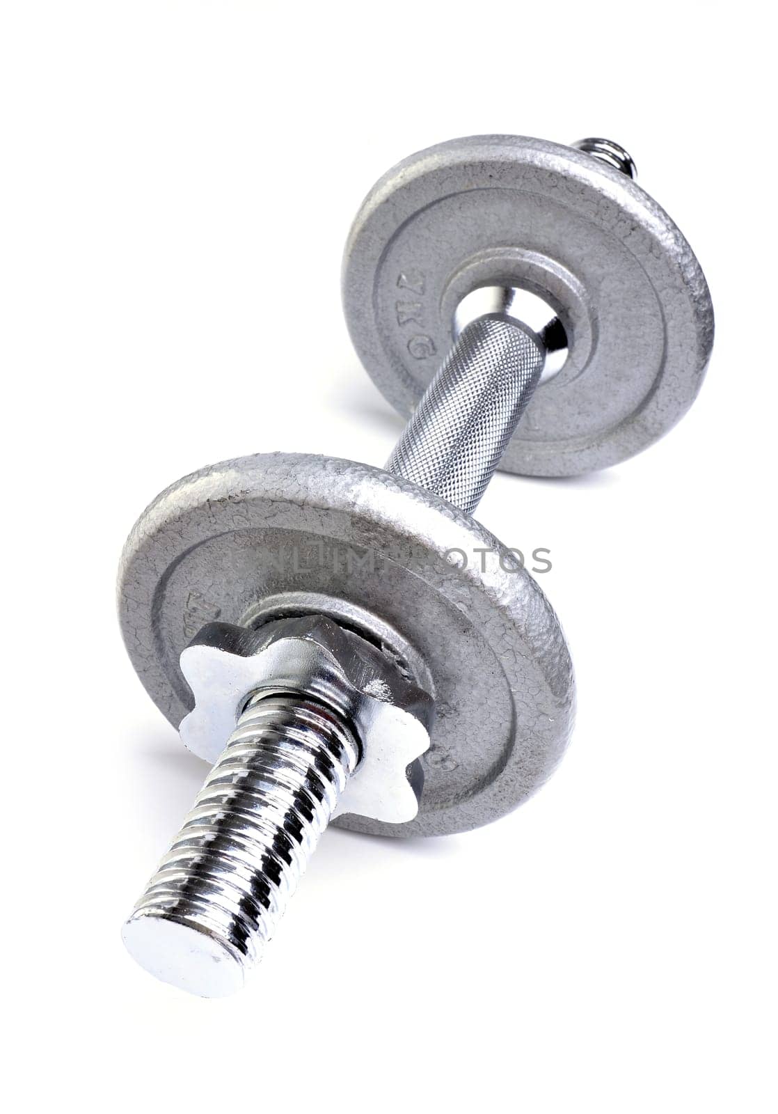 Dumbell weights on white background