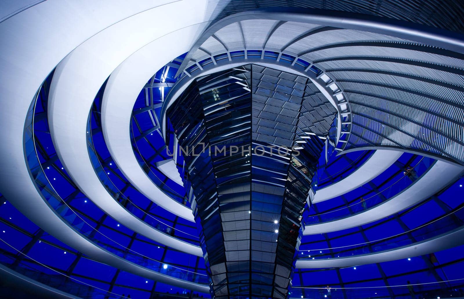 Inside the glass dome of the Reichstag in Berlin, Germany.
