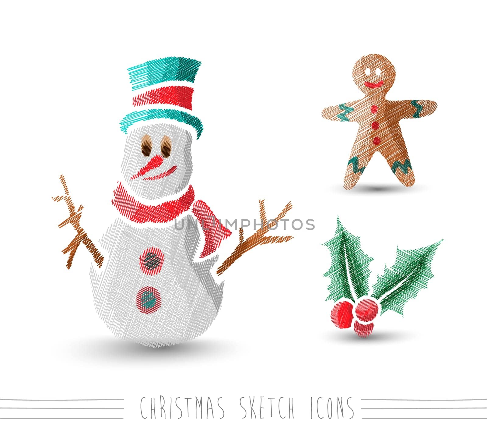 Merry Christmas hand drawn snowman and winter elements set. EPS10 vector file organized in layers for easy editing..