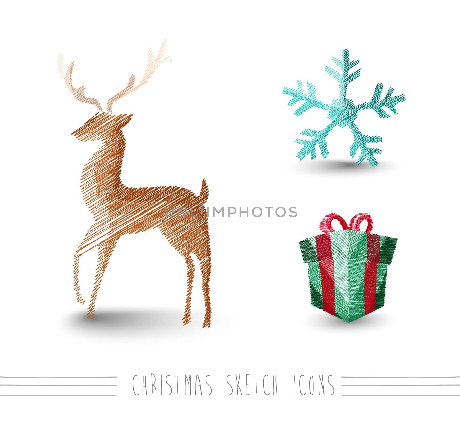 Merry Christmas hand drawn reindeer and winter elements set. EPS10 vector file organized in layers for easy editing..